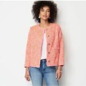 J Jill Dahlia Tweed Jacket Lady Jacket Cropped in Clementine Multi Coral